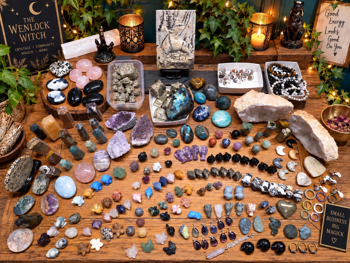 A richly arranged collection of crystals at The Wenlock Witch